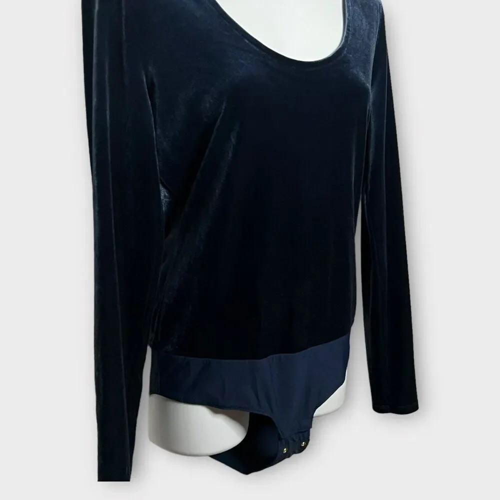 J. CREW Jeans Dark Blue Velvet Long Sleeve Snap Gusset One Piece Bodysuit Size M